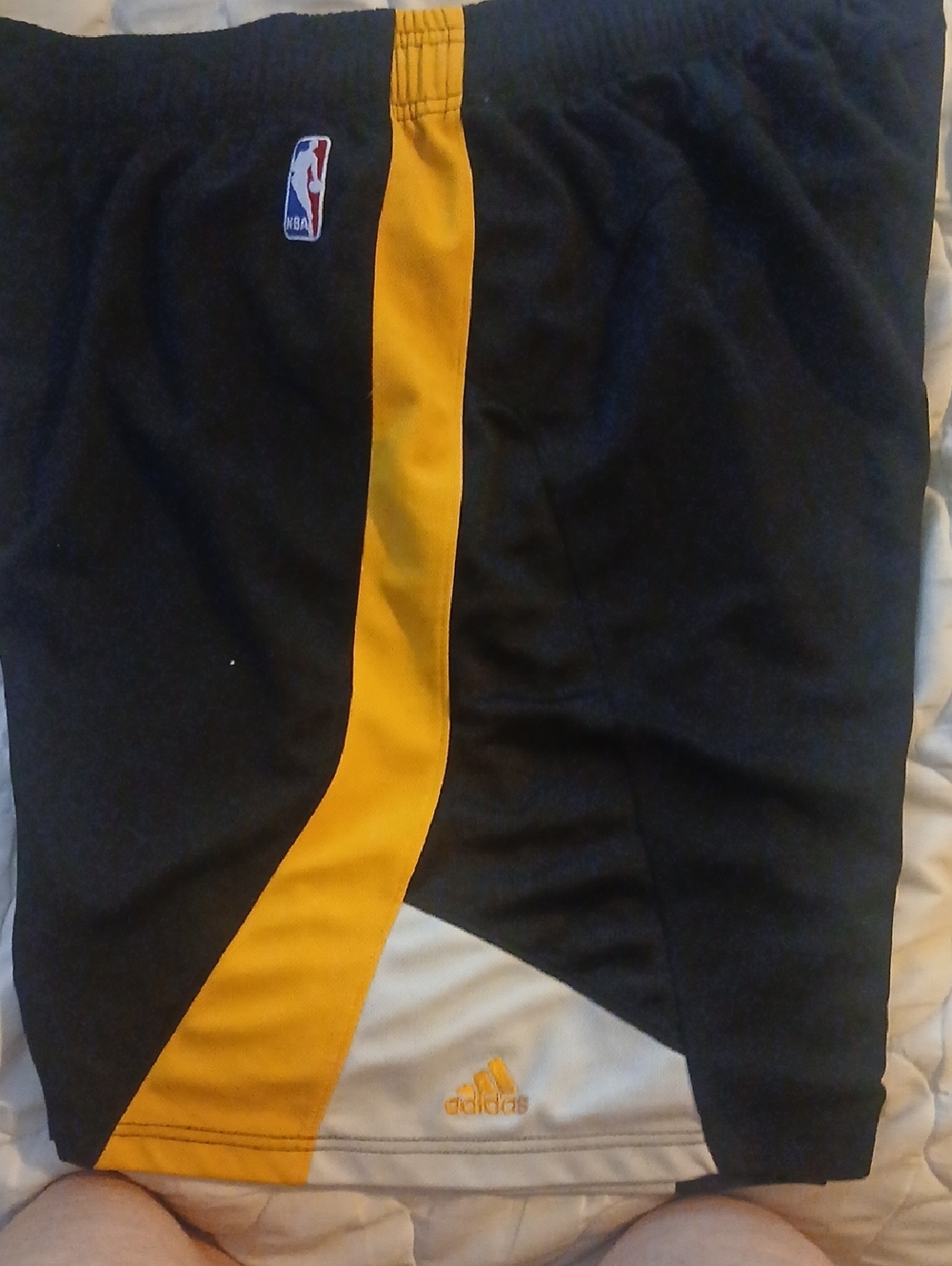 ADIDAS Black and Yellow Mens Athletic Shorts with NBA LAKERS Logo
